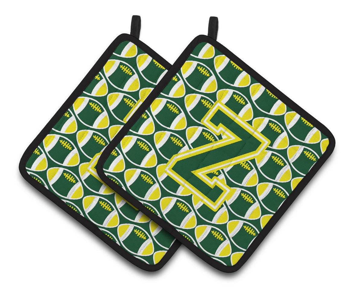 Letter Z Football Green and Yellow Pair of Pot Holders CJ1075-ZPTHD - the-store.com