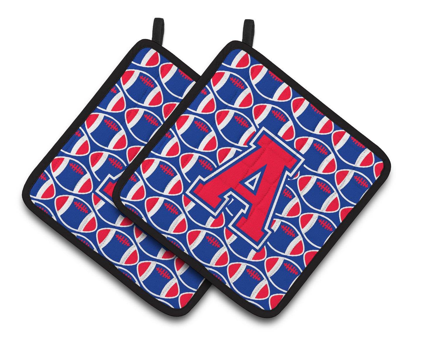 Letter A Football Harvard Crimson and Yale Blue Pair of Pot Holders CJ1076-APTHD - the-store.com