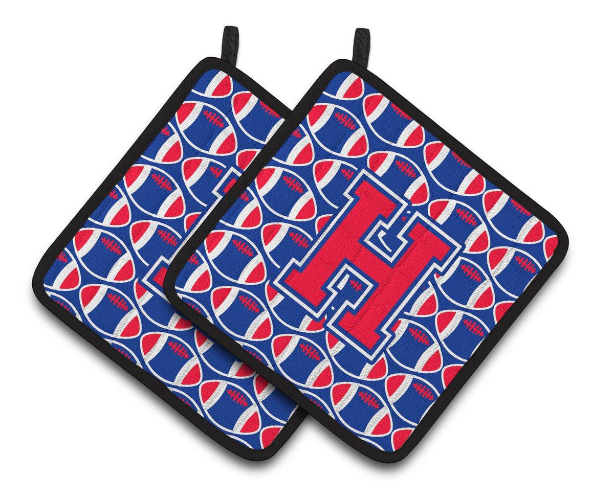 Letter H Football Harvard Crimson and Yale Blue Pair of Pot Holders CJ1076-HPTHD - the-store.com