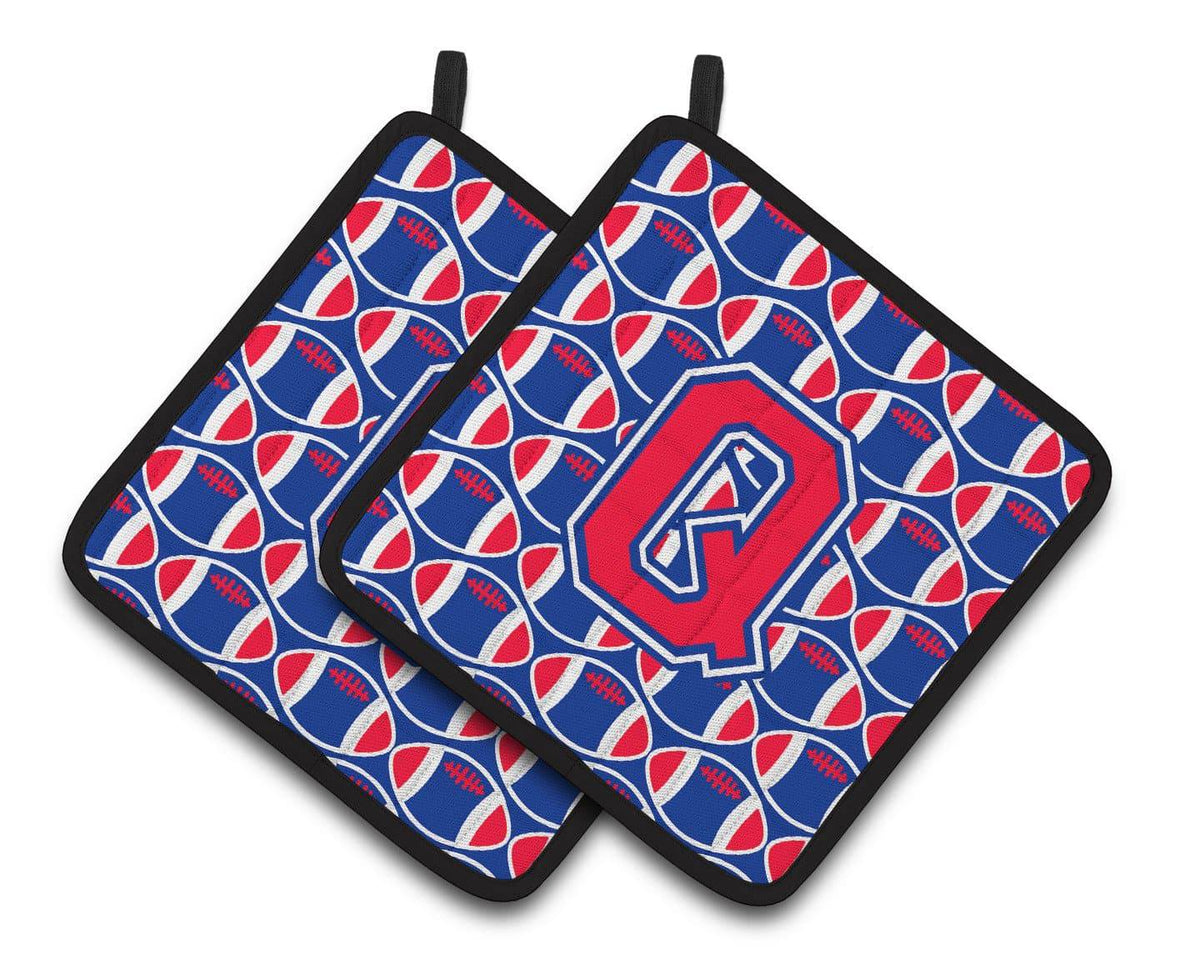 Letter Q Football Harvard Crimson and Yale Blue Pair of Pot Holders CJ1076-QPTHD - the-store.com