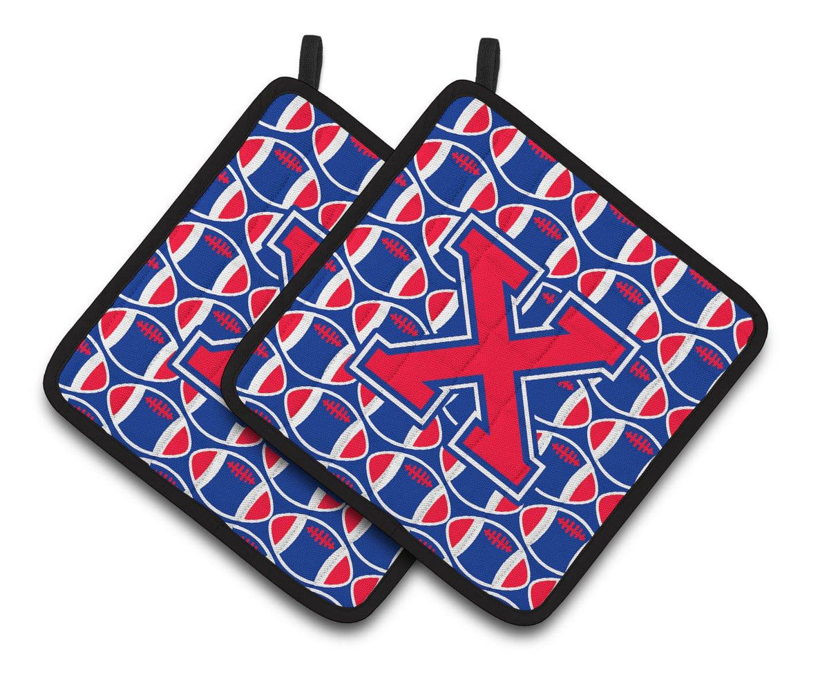 Letter X Football Harvard Crimson and Yale Blue Pair of Pot Holders CJ1076-XPTHD - the-store.com