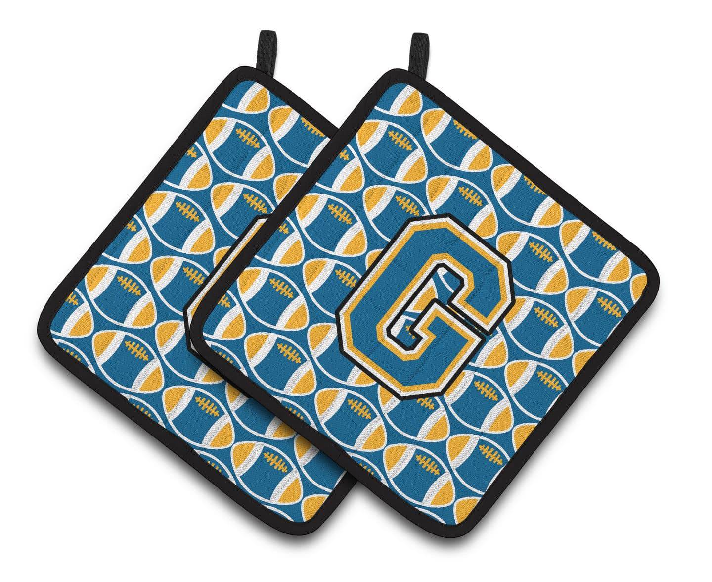 Letter G Football Blue and Gold Pair of Pot Holders CJ1077-GPTHD - the-store.com