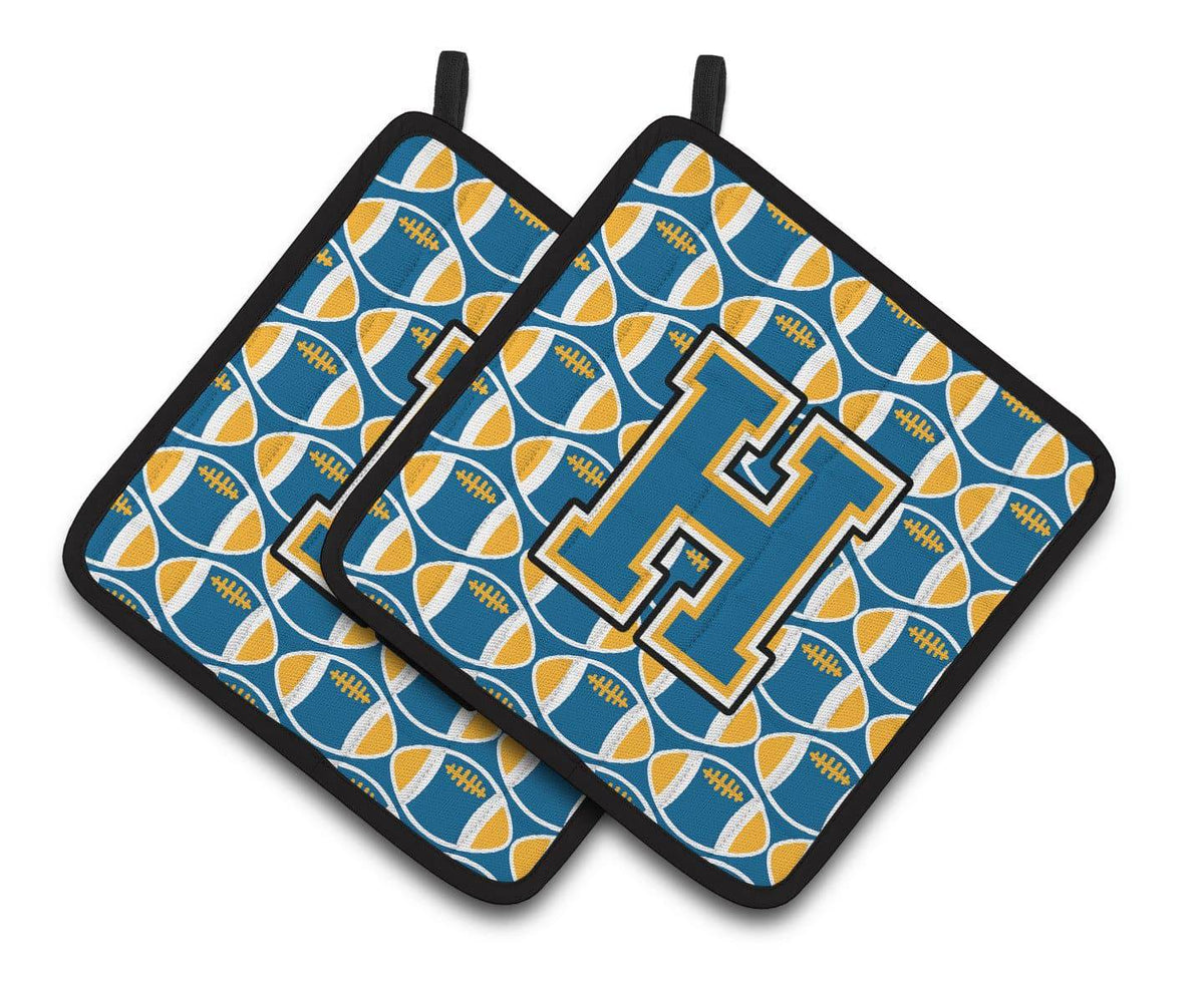 Letter H Football Blue and Gold Pair of Pot Holders CJ1077-HPTHD - the-store.com