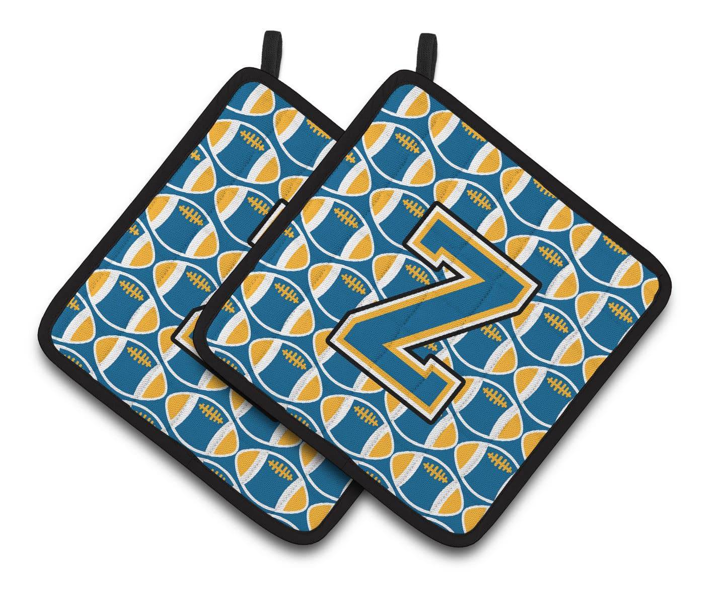 Letter Z Football Blue and Gold Pair of Pot Holders CJ1077-ZPTHD - the-store.com