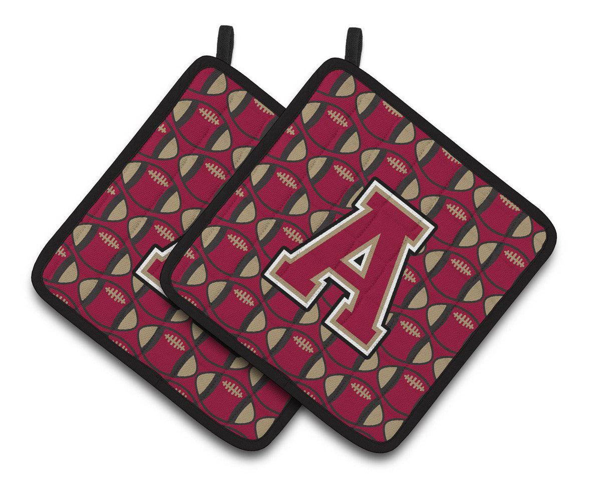 Letter A Football Garnet and Gold Pair of Pot Holders CJ1078-APTHD - the-store.com