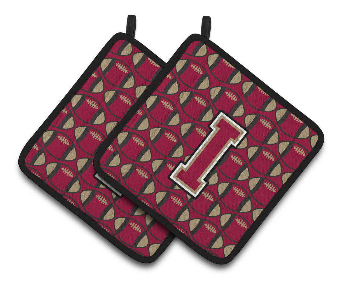 Letter I Football Garnet and Gold Pair of Pot Holders CJ1078-IPTHD - the-store.com