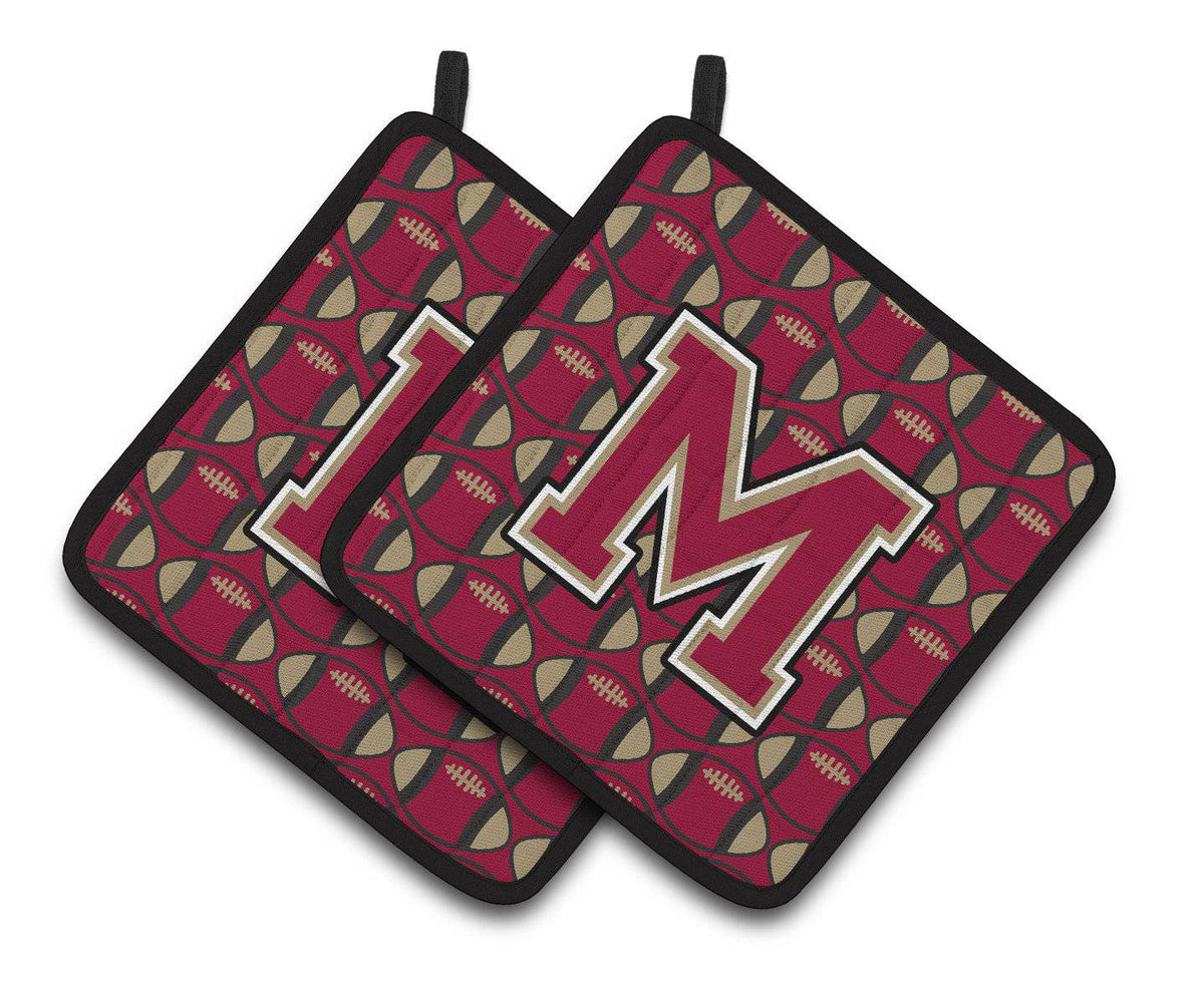 Letter M Football Garnet and Gold Pair of Pot Holders CJ1078-MPTHD - the-store.com