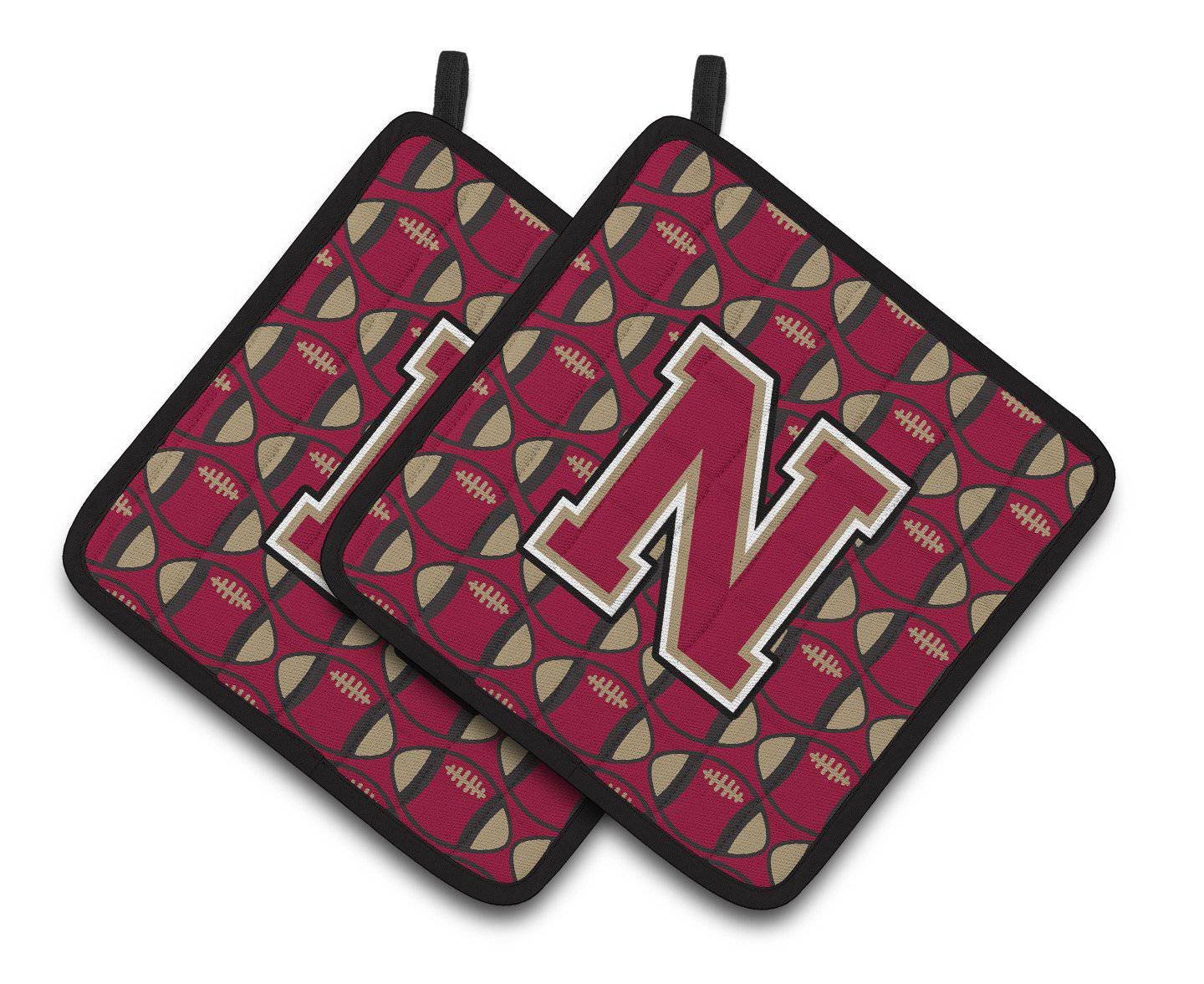 Letter N Football Garnet and Gold Pair of Pot Holders CJ1078-NPTHD - the-store.com