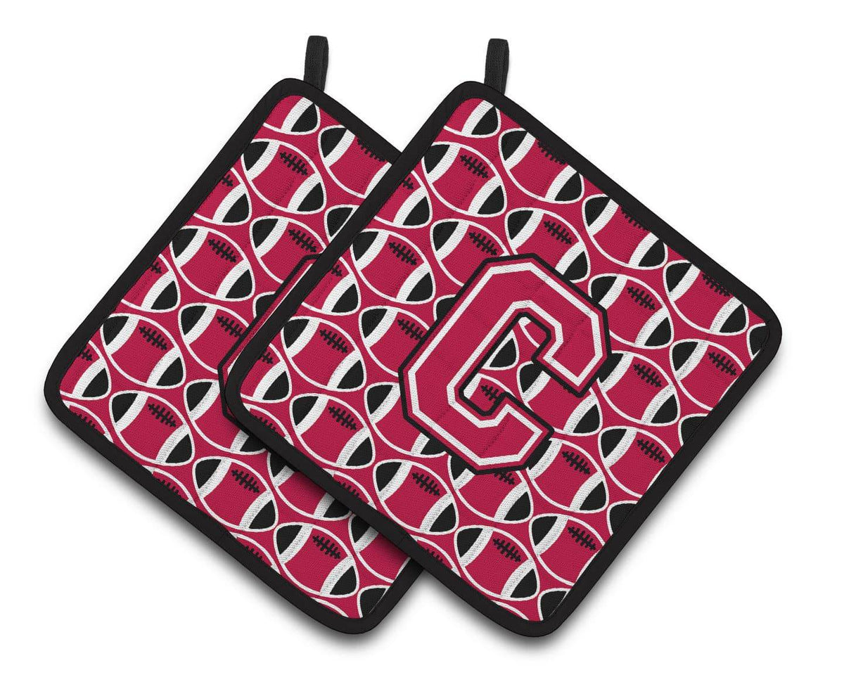 Letter C Football Crimson and White Pair of Pot Holders CJ1079-CPTHD - the-store.com