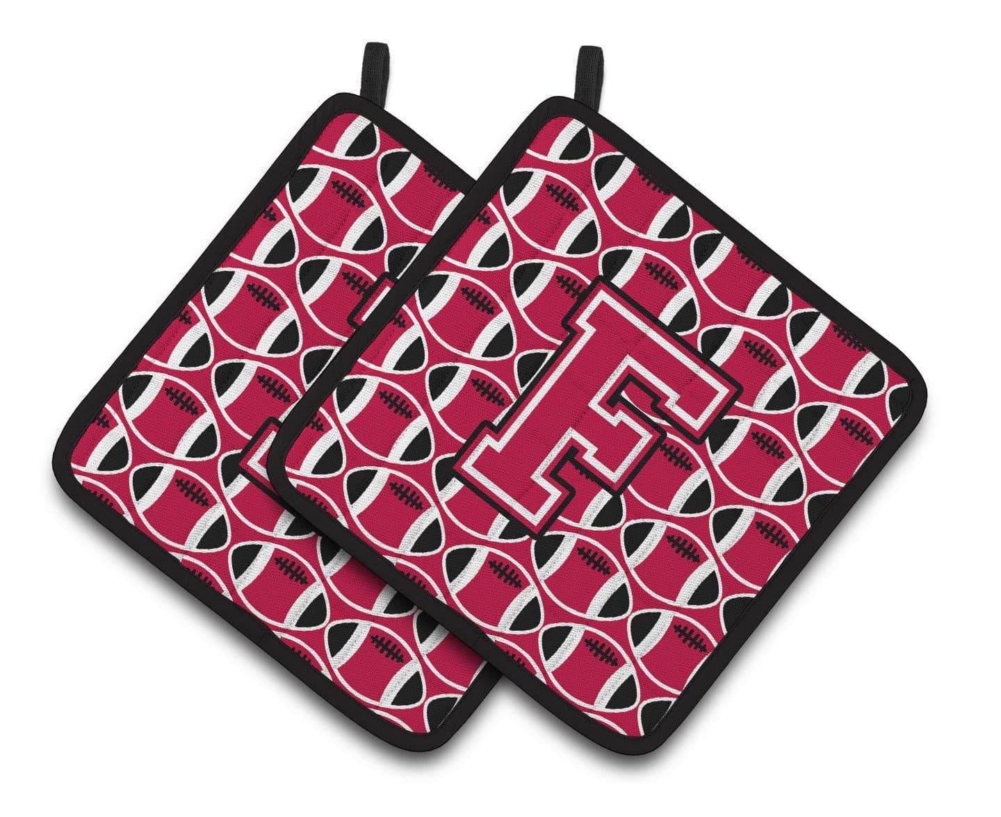 Letter F Football Crimson and White Pair of Pot Holders CJ1079-FPTHD - the-store.com