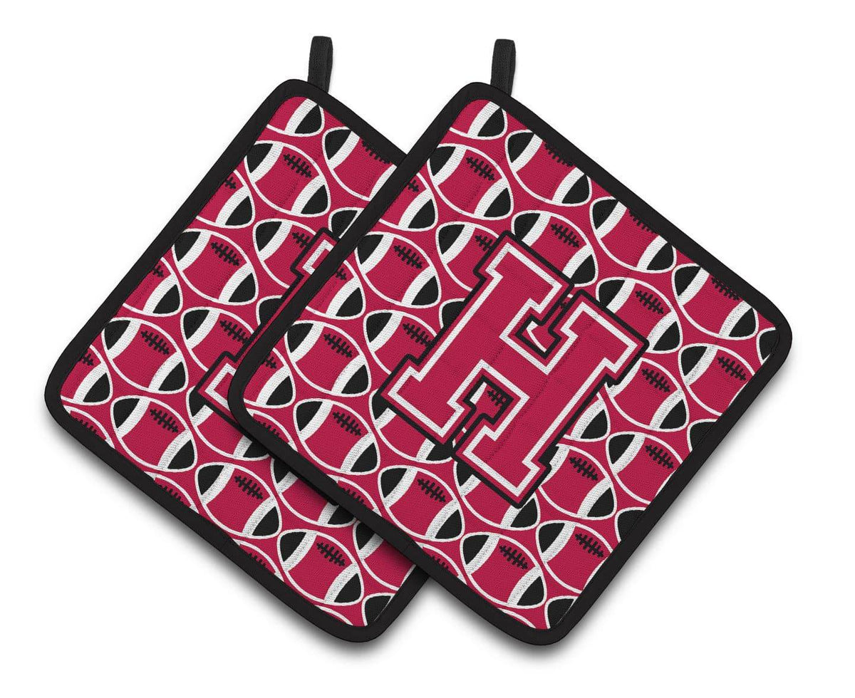 Letter H Football Crimson and White Pair of Pot Holders CJ1079-HPTHD - the-store.com