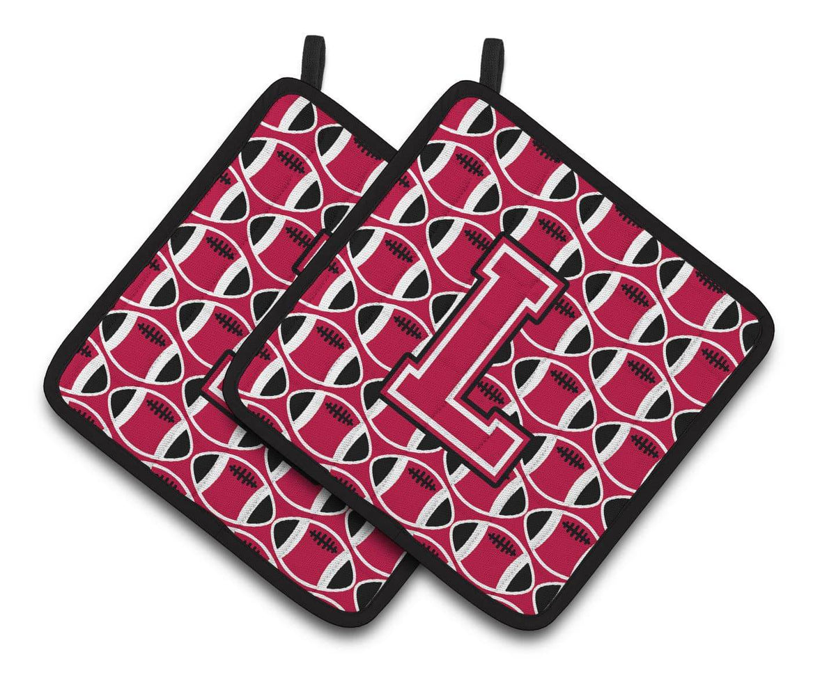 Letter L Football Crimson and White Pair of Pot Holders CJ1079-LPTHD - the-store.com