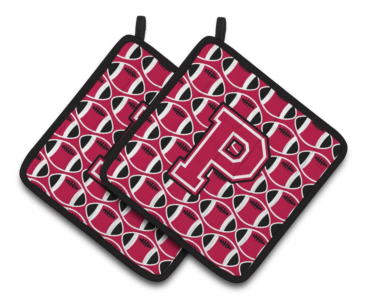 Letter P Football Crimson and White Pair of Pot Holders CJ1079-PPTHD - the-store.com