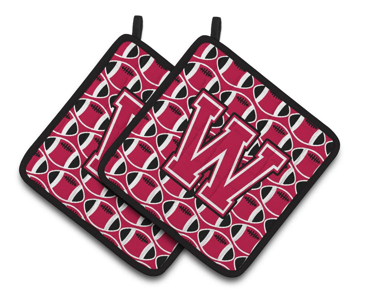 Letter W Football Crimson and White Pair of Pot Holders CJ1079-WPTHD - the-store.com