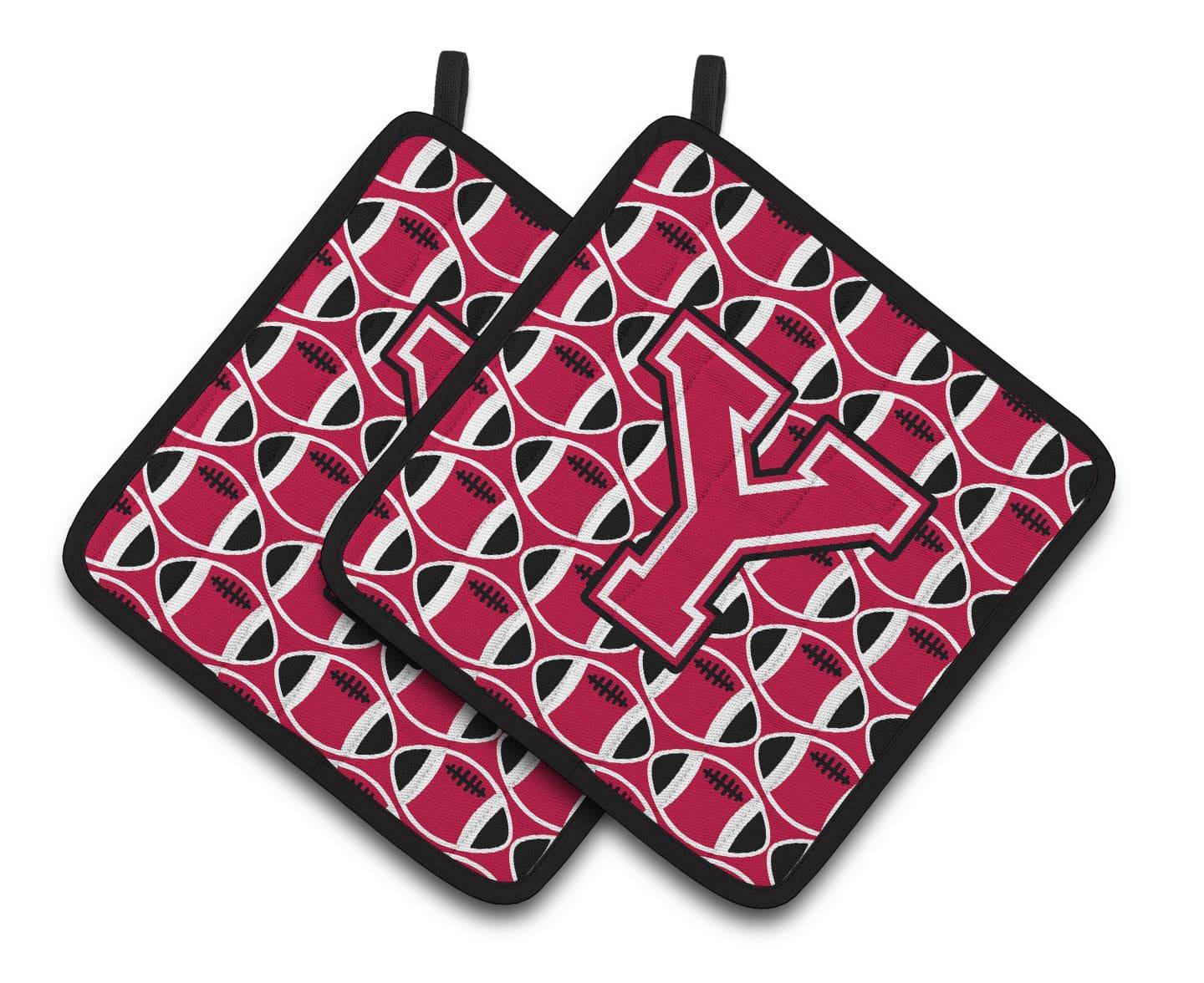 Letter Y Football Crimson and White Pair of Pot Holders CJ1079-YPTHD - the-store.com