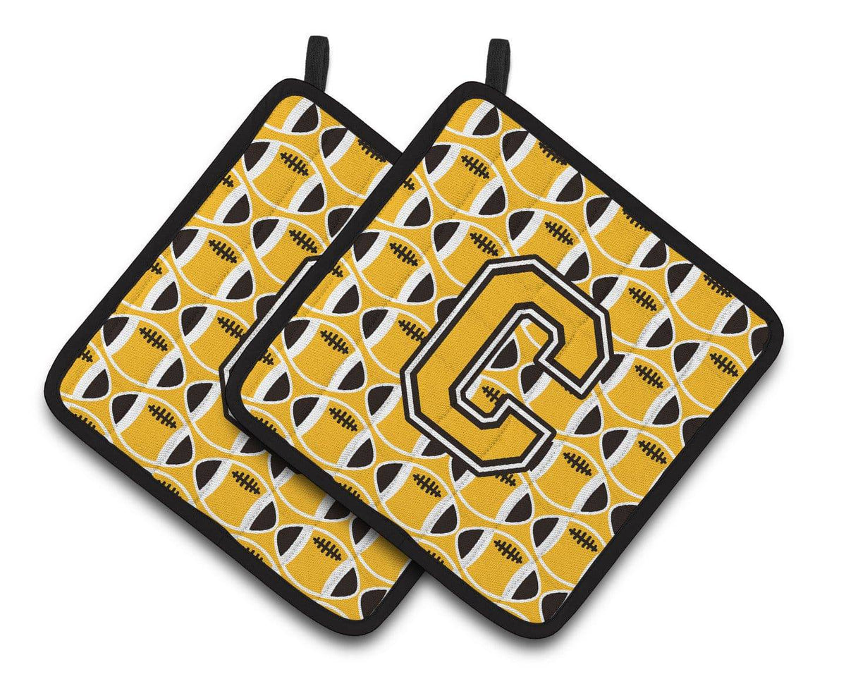 &quot;Letter C Football Black, Old Gold and White Pair of Pot Holders CJ1080-CPTHD&quot; - the-store.com