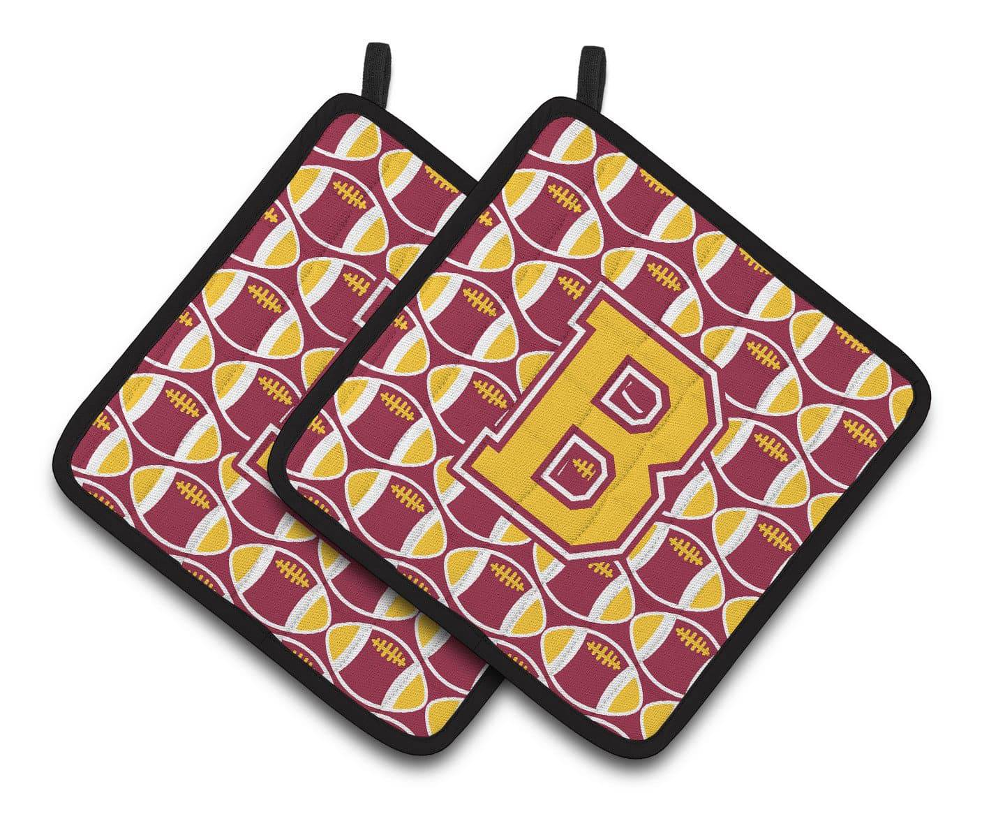 Letter B Football Maroon and Gold Pair of Pot Holders CJ1081-BPTHD - the-store.com