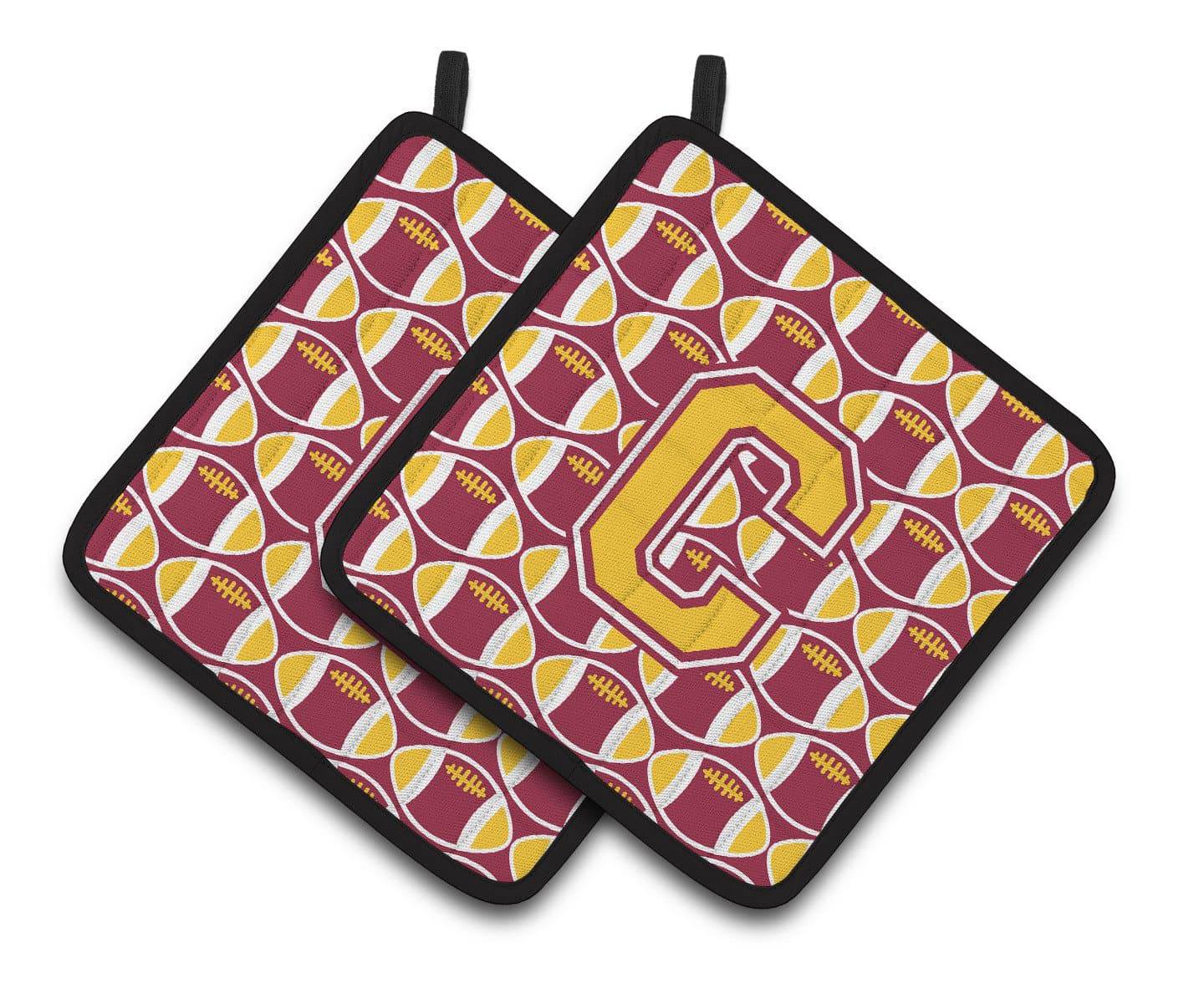 Letter C Football Maroon and Gold Pair of Pot Holders CJ1081-CPTHD - the-store.com