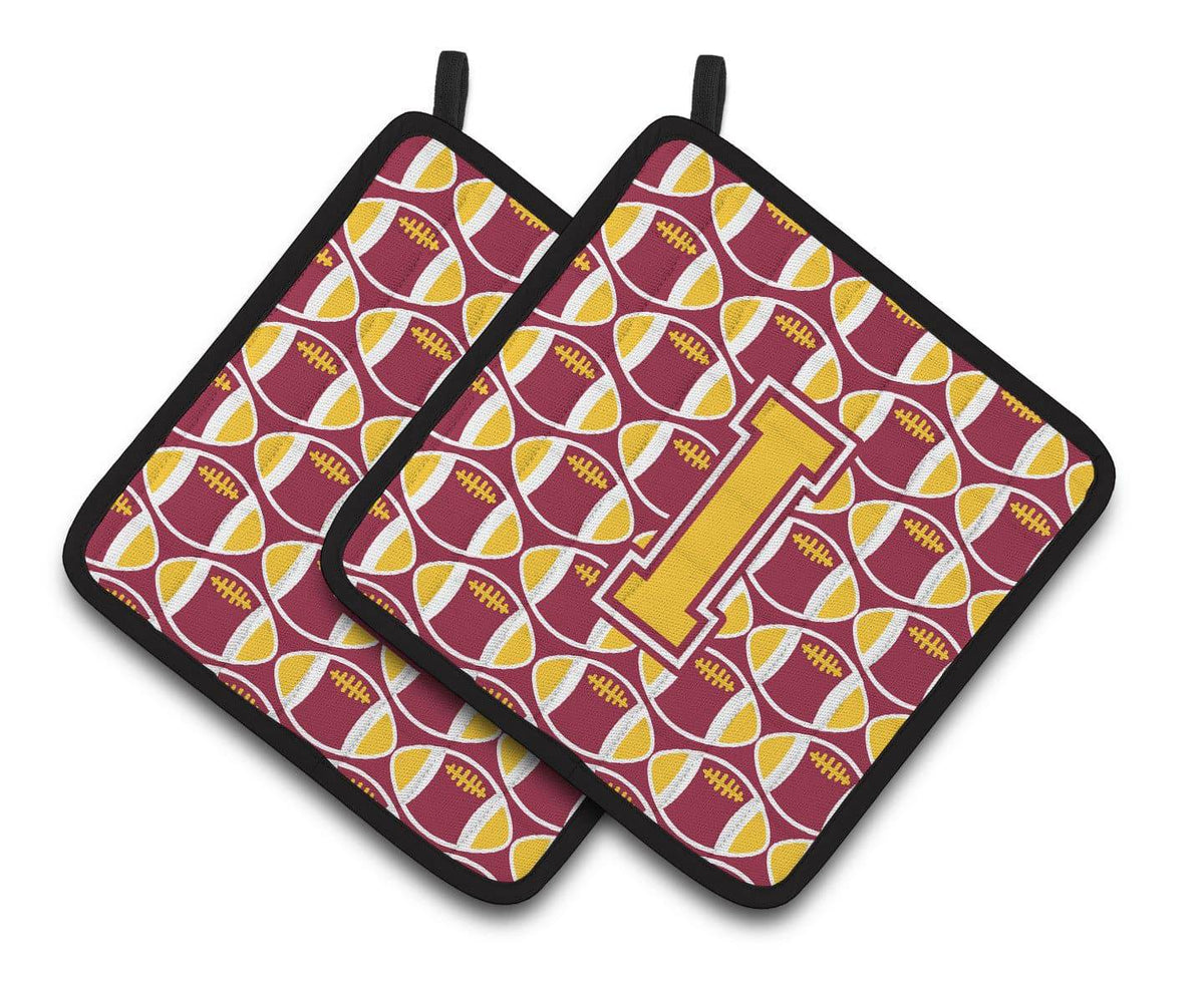 Letter I Football Maroon and Gold Pair of Pot Holders CJ1081-IPTHD - the-store.com
