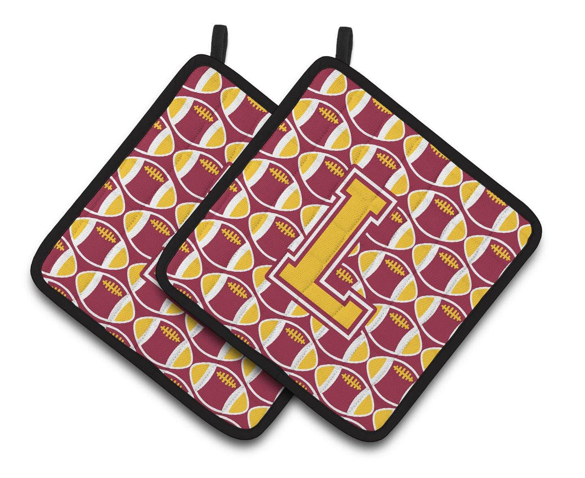 Letter L Football Maroon and Gold Pair of Pot Holders CJ1081-LPTHD - the-store.com
