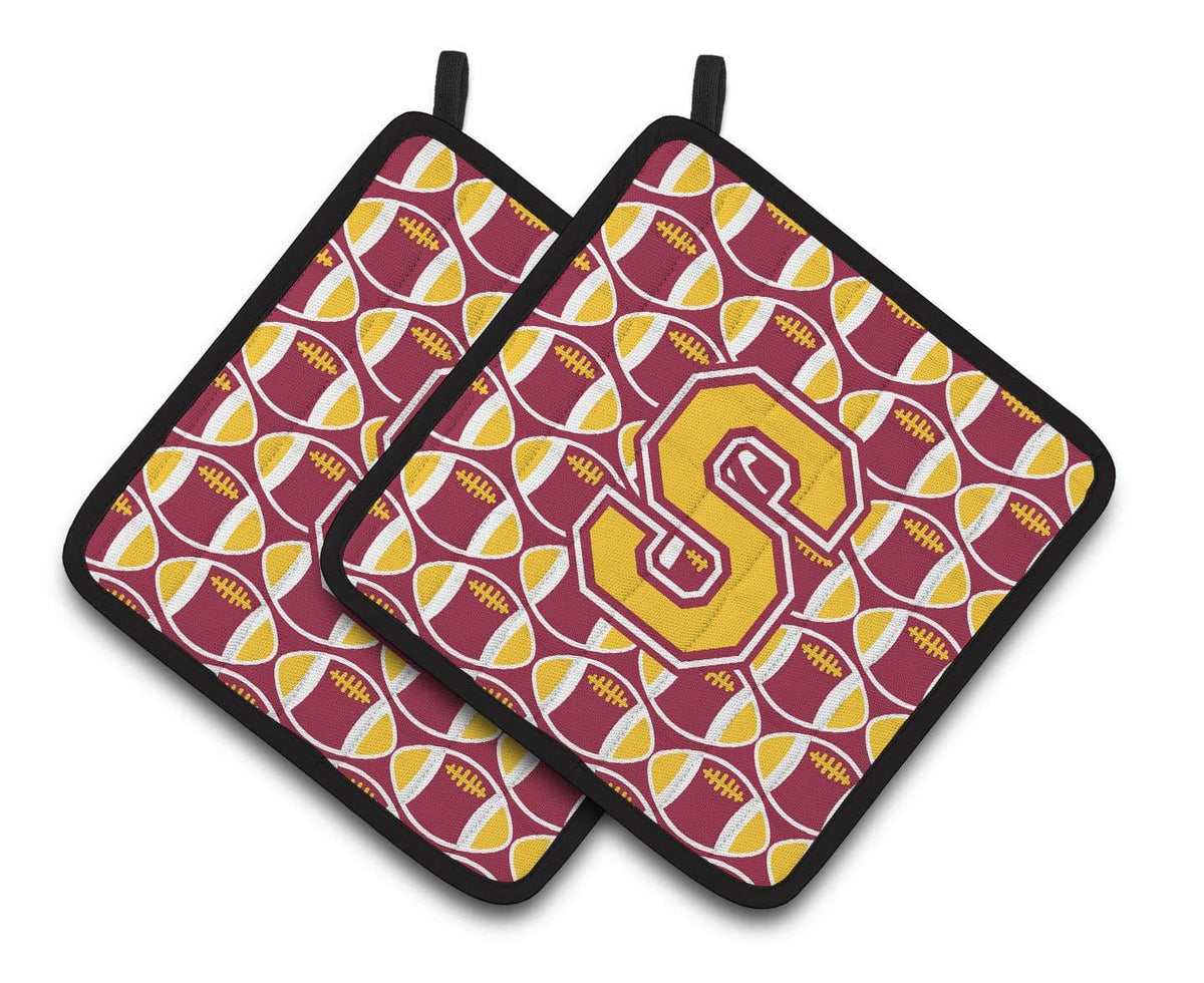 Letter S Football Maroon and Gold Pair of Pot Holders CJ1081-SPTHD - the-store.com