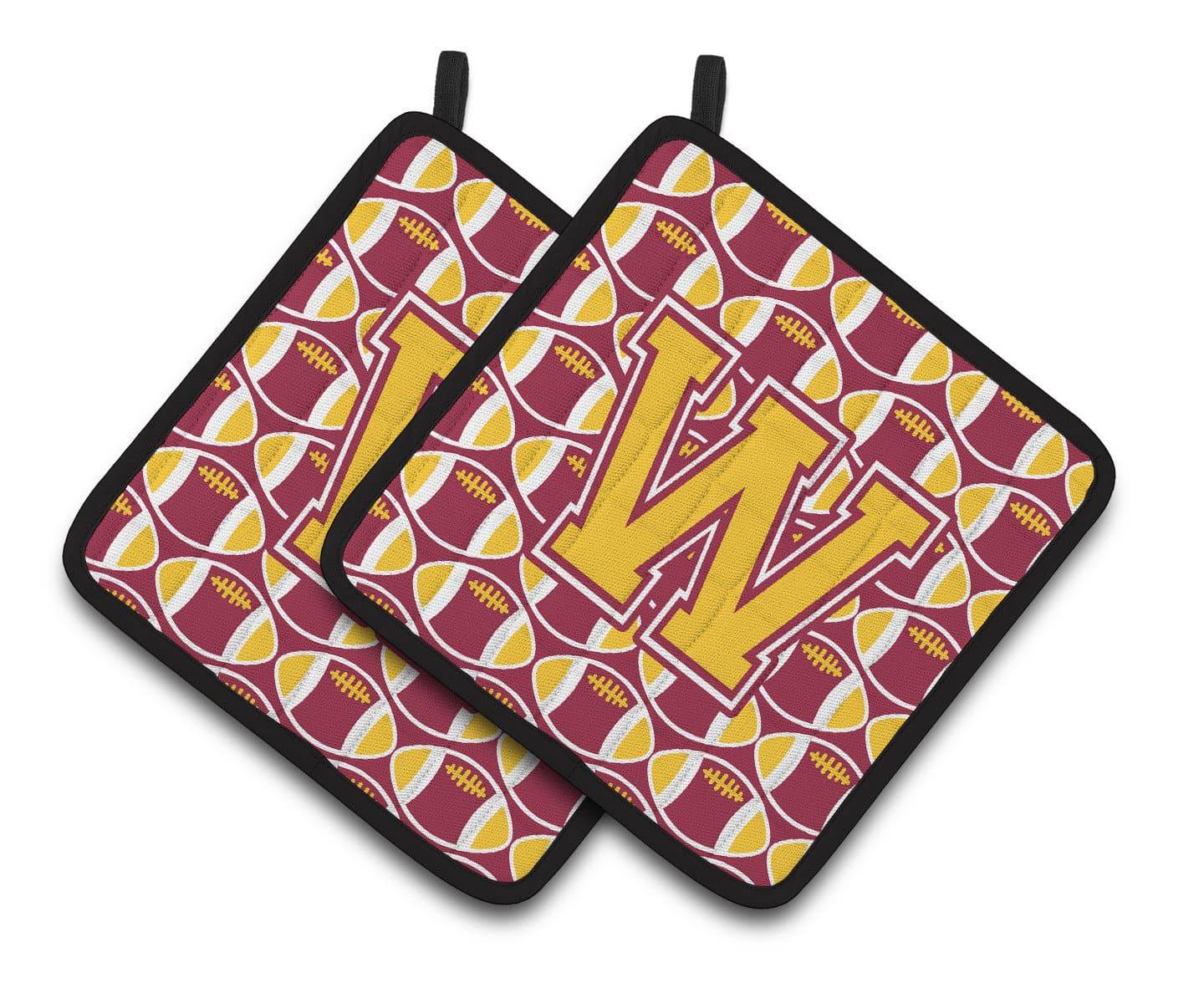 Letter W Football Maroon and Gold Pair of Pot Holders CJ1081-WPTHD - the-store.com