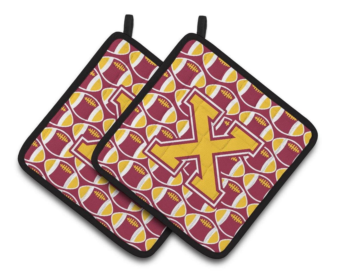 Letter X Football Maroon and Gold Pair of Pot Holders CJ1081-XPTHD - the-store.com