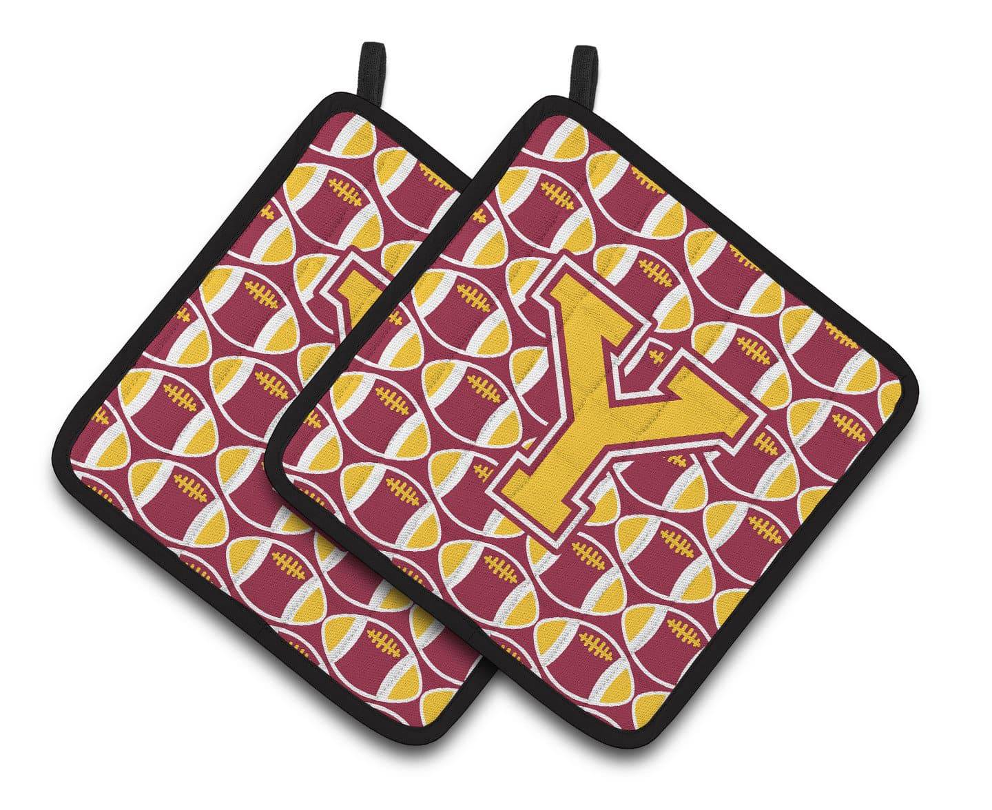 Letter Y Football Maroon and Gold Pair of Pot Holders CJ1081-YPTHD - the-store.com