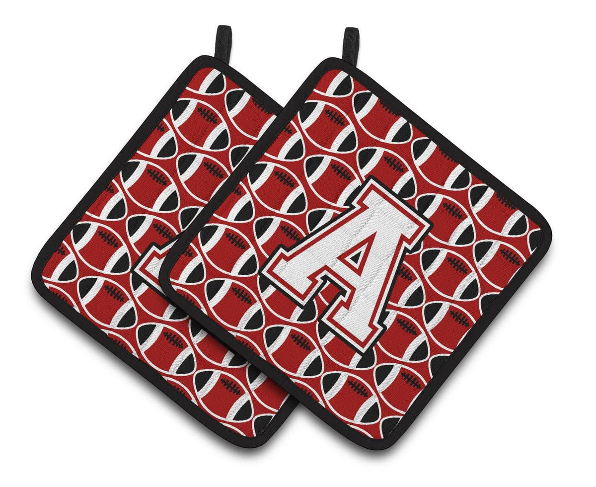 Letter A Football Cardinal and White Pair of Pot Holders CJ1082-APTHD - the-store.com