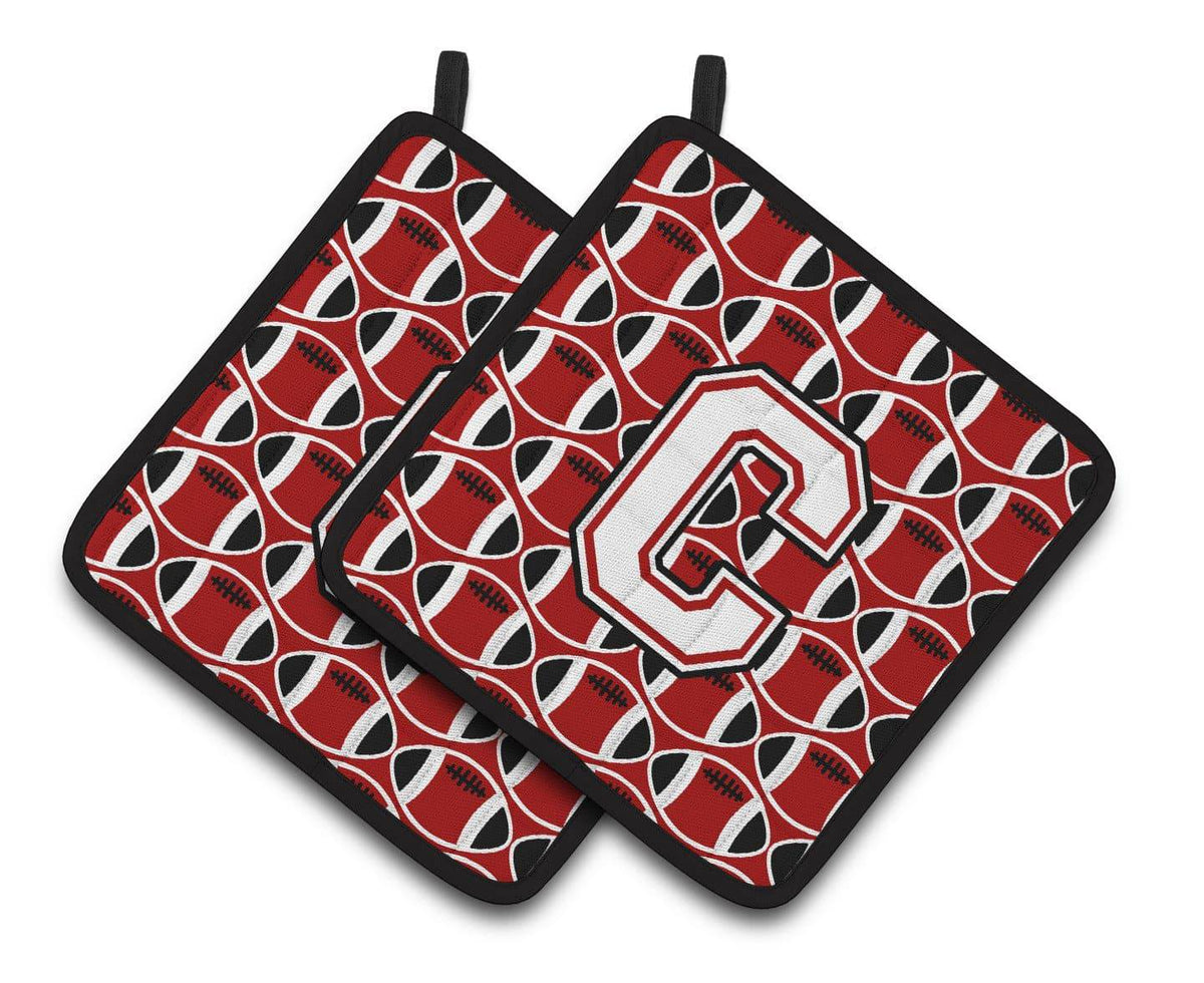 Letter C Football Cardinal and White Pair of Pot Holders CJ1082-CPTHD - the-store.com