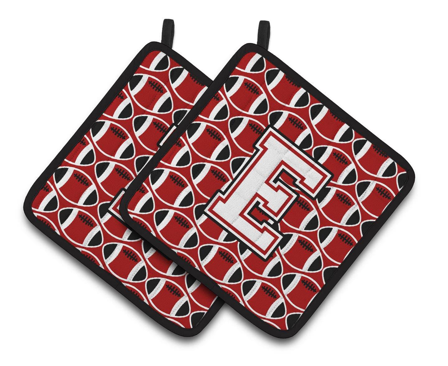 Letter E Football Cardinal and White Pair of Pot Holders CJ1082-EPTHD - the-store.com