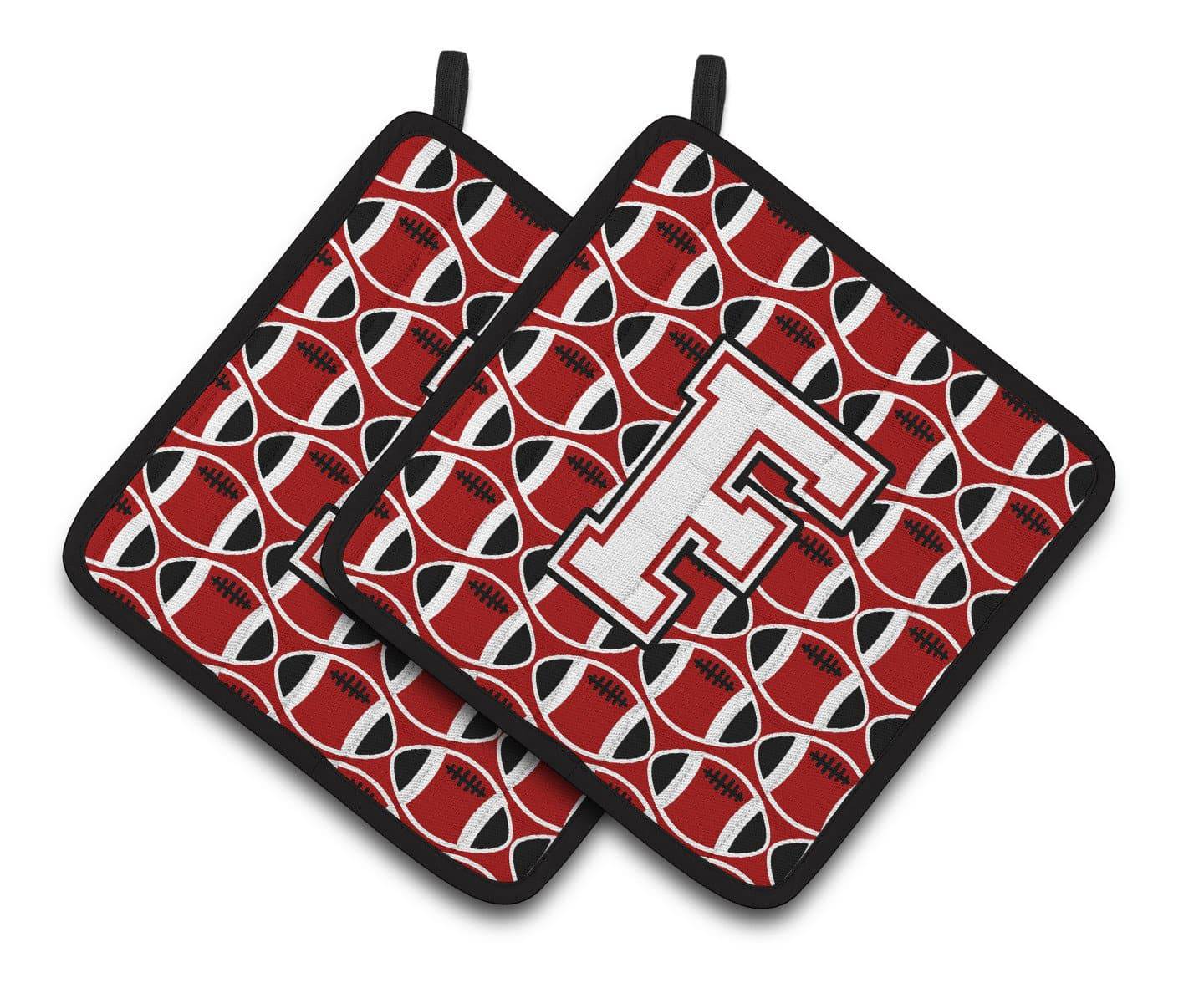Letter F Football Cardinal and White Pair of Pot Holders CJ1082-FPTHD - the-store.com