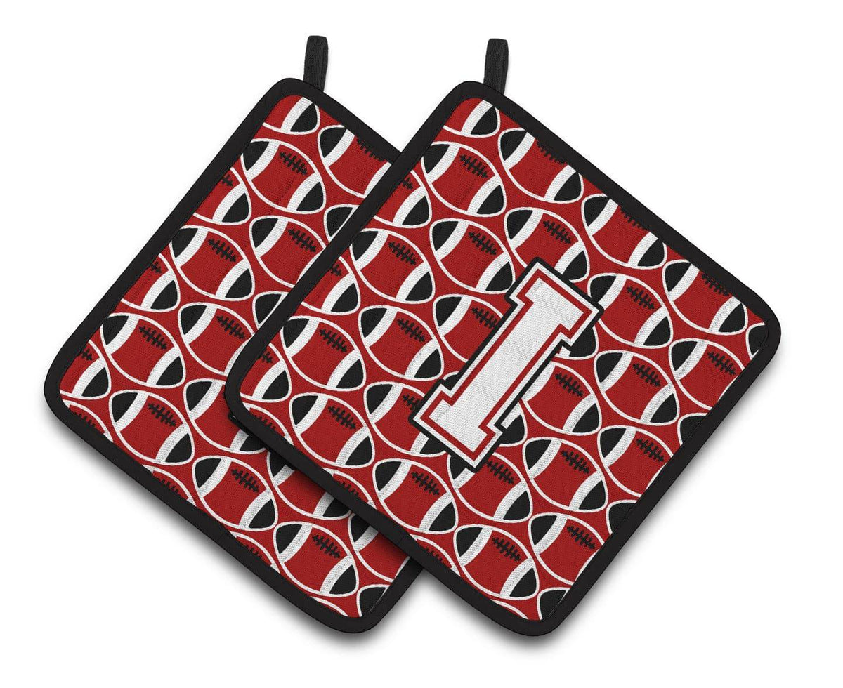 Letter I Football Cardinal and White Pair of Pot Holders CJ1082-IPTHD - the-store.com