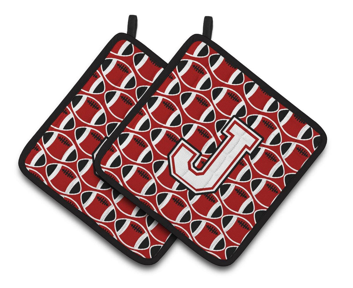 Letter J Football Cardinal and White Pair of Pot Holders CJ1082-JPTHD - the-store.com
