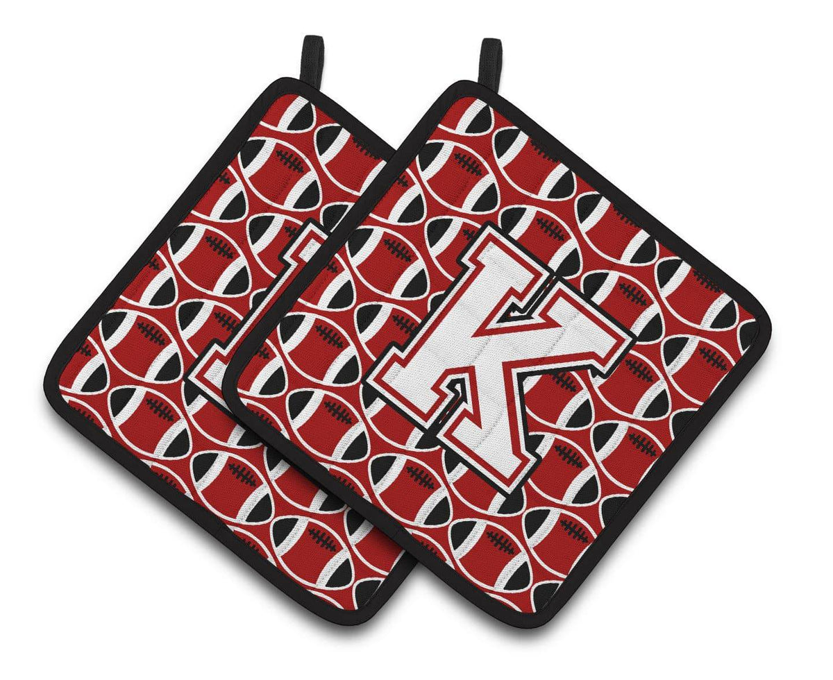 Letter K Football Cardinal and White Pair of Pot Holders CJ1082-KPTHD - the-store.com