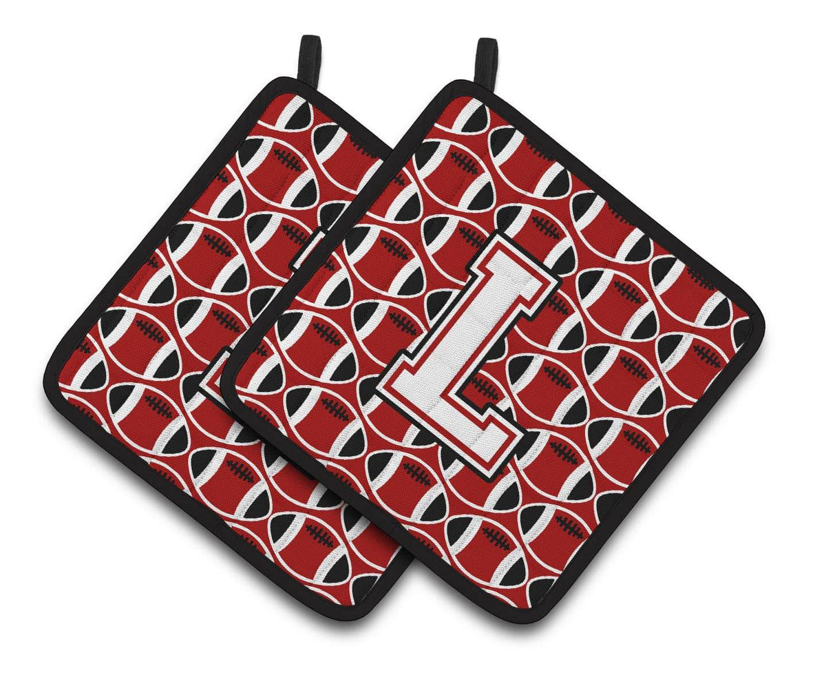 Letter L Football Cardinal and White Pair of Pot Holders CJ1082-LPTHD - the-store.com