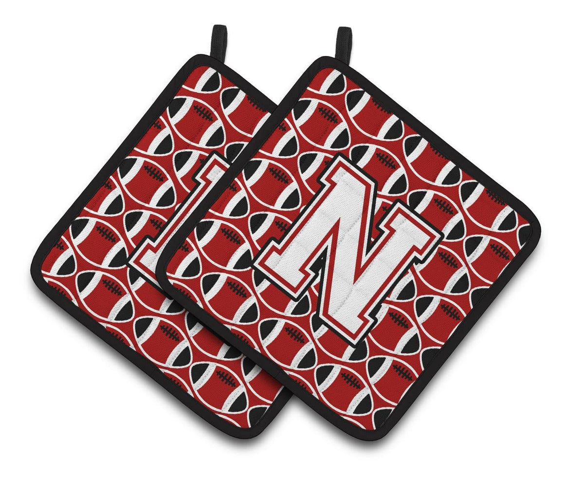 Letter N Football Cardinal and White Pair of Pot Holders CJ1082-NPTHD - the-store.com