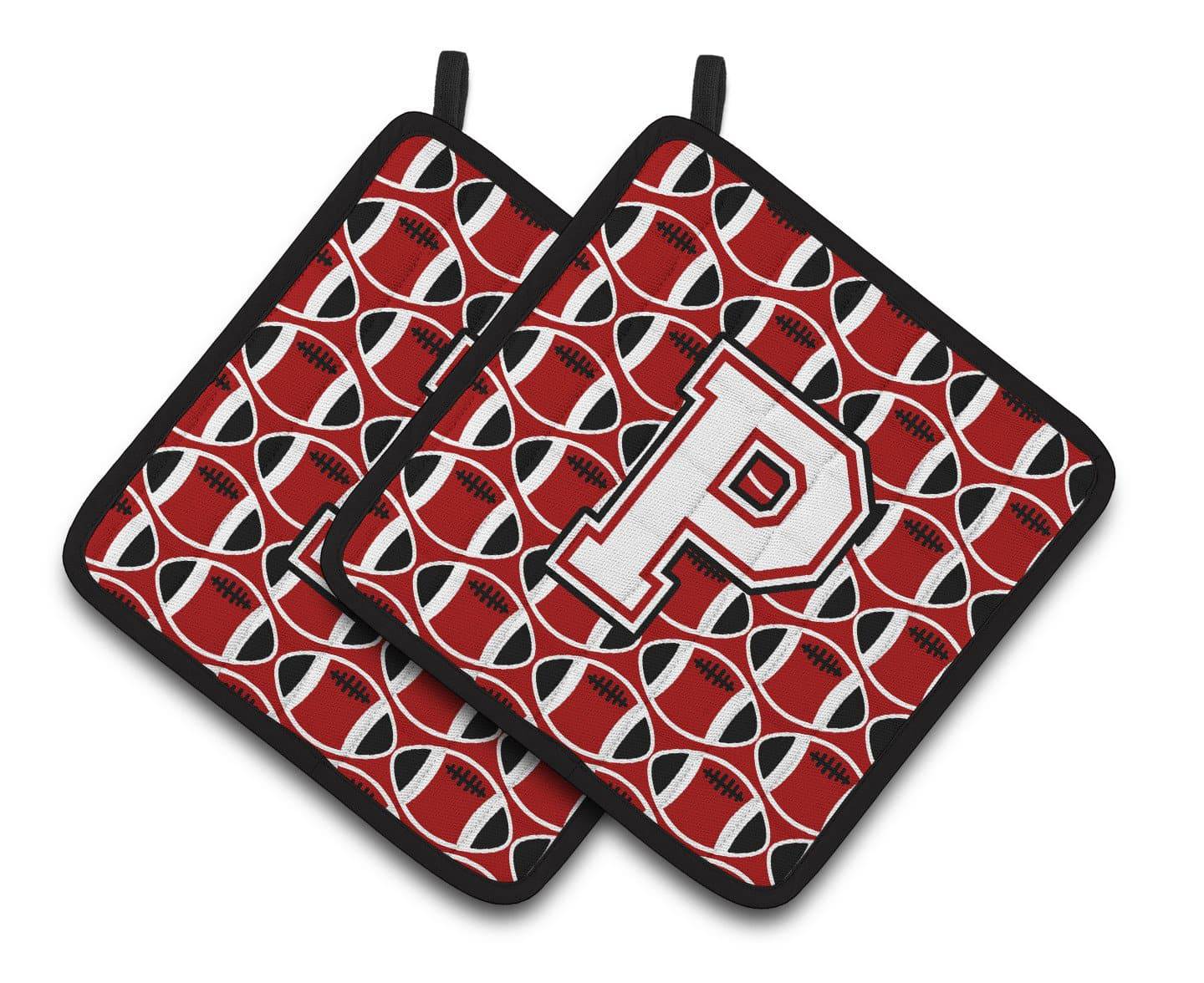 Letter P Football Cardinal and White Pair of Pot Holders CJ1082-PPTHD - the-store.com