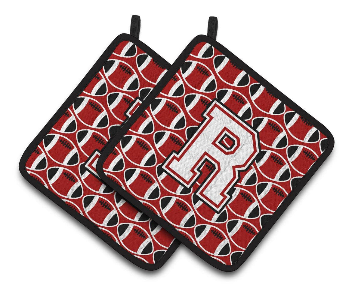 Letter R Football Cardinal and White Pair of Pot Holders CJ1082-RPTHD - the-store.com
