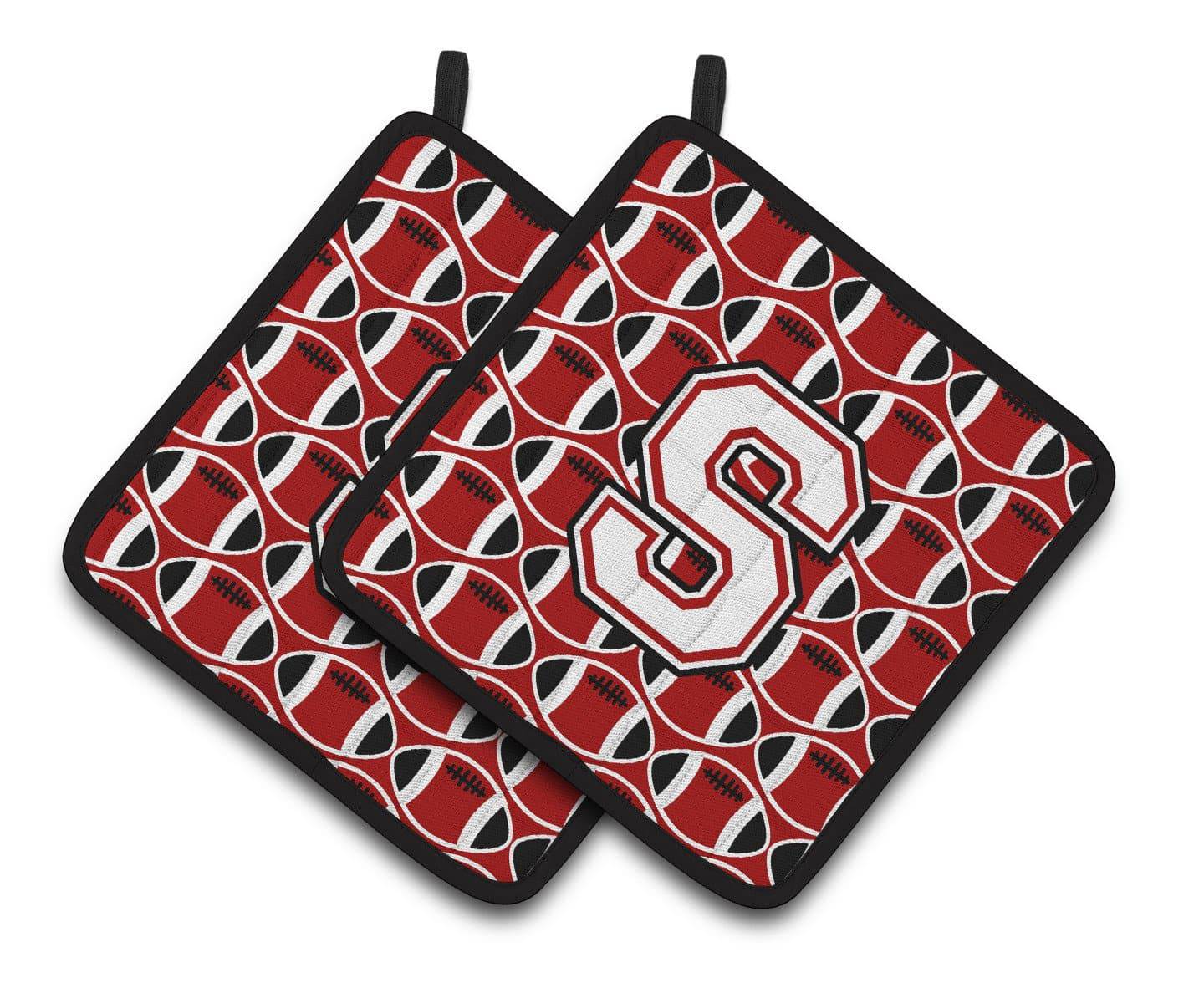 Letter S Football Cardinal and White Pair of Pot Holders CJ1082-SPTHD - the-store.com