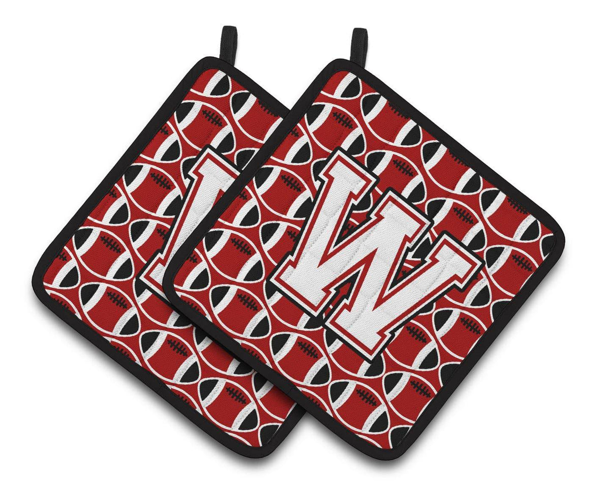 Letter W Football Cardinal and White Pair of Pot Holders CJ1082-WPTHD - the-store.com