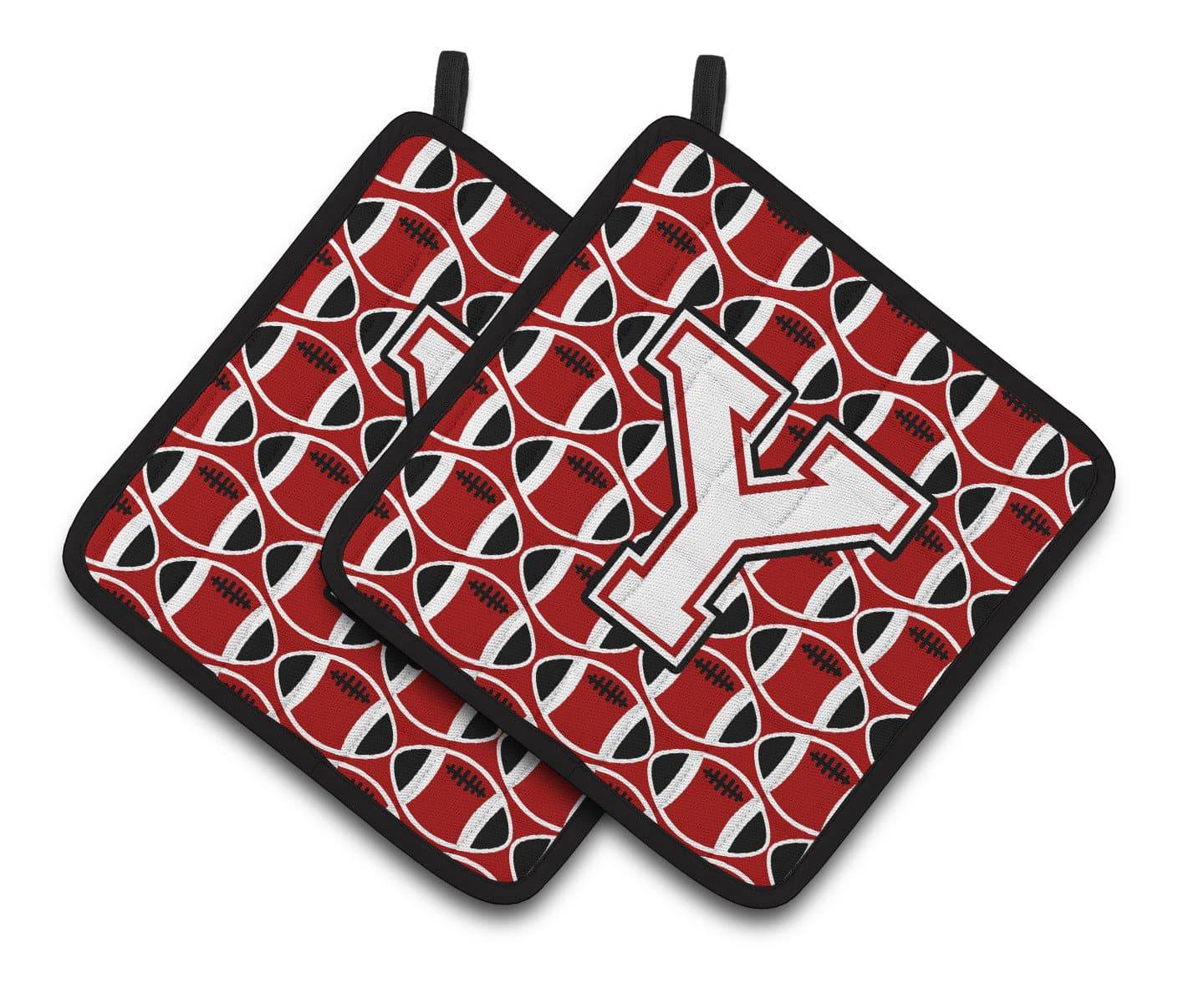 Letter Y Football Cardinal and White Pair of Pot Holders CJ1082-YPTHD - the-store.com