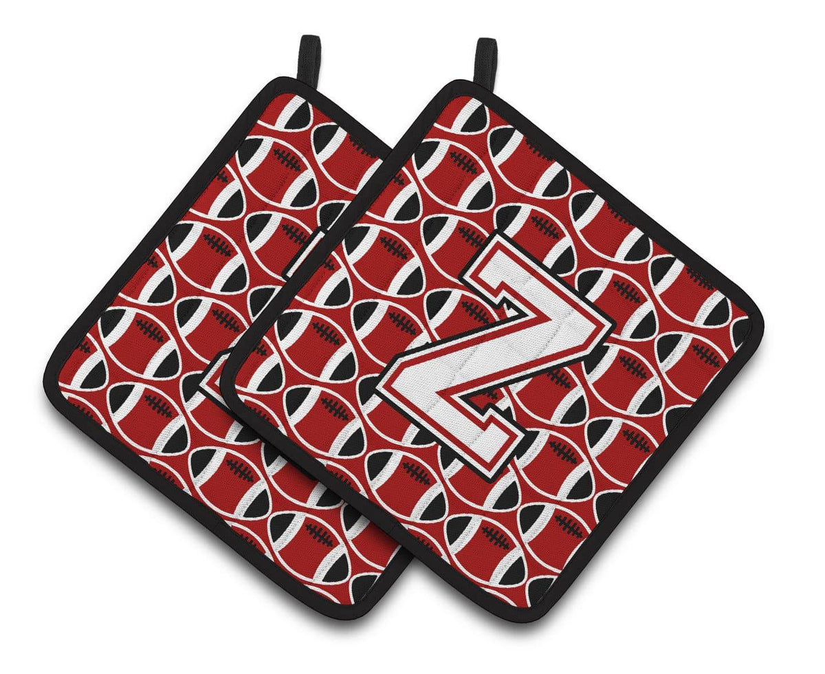 Letter Z Football Cardinal and White Pair of Pot Holders CJ1082-ZPTHD - the-store.com