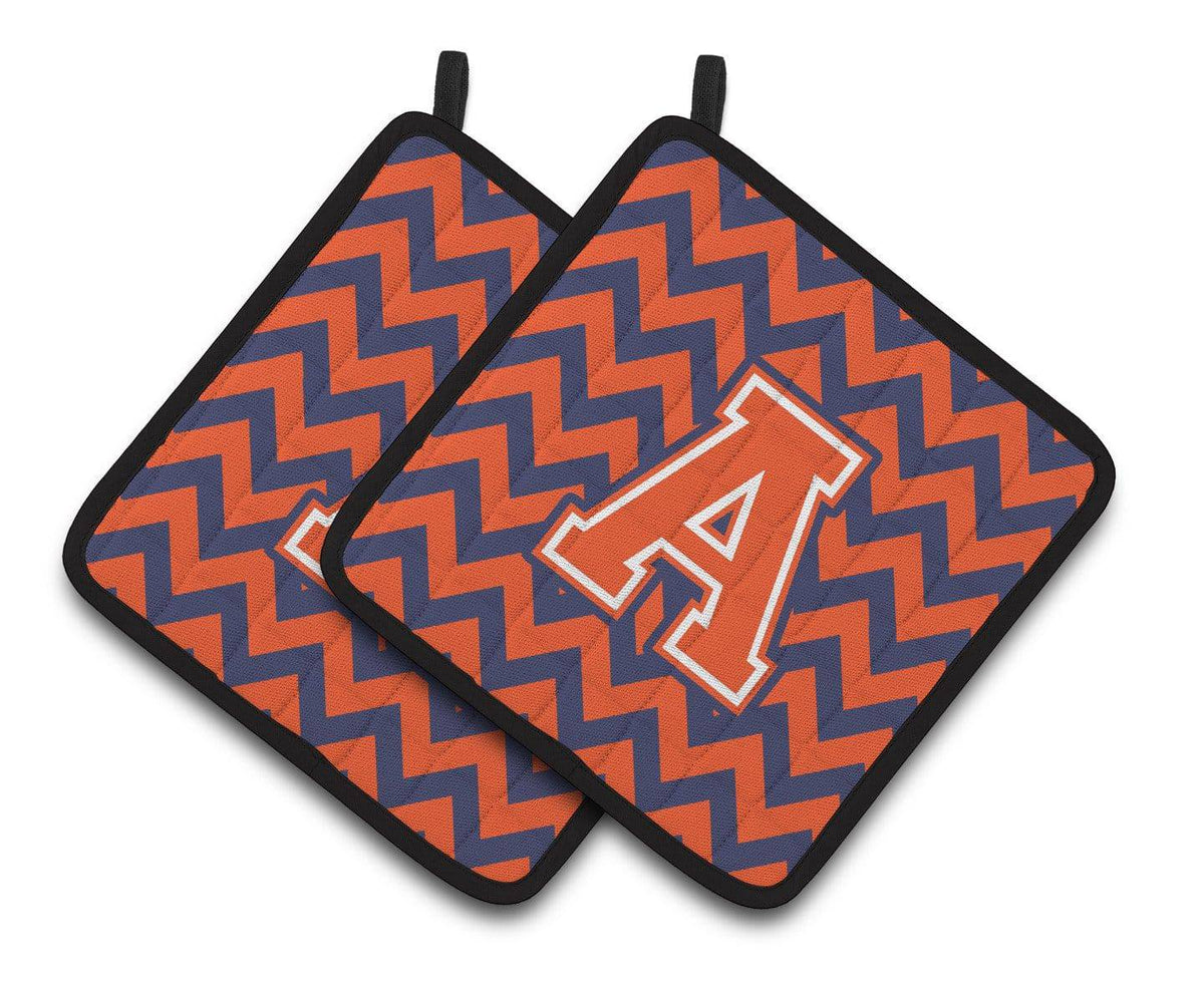 Letter A Chevron Orange and Blue Pair of Pot Holders CJ1042-APTHD - the-store.com