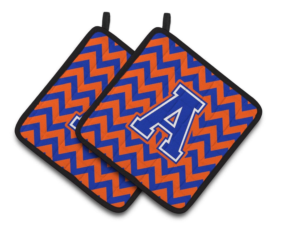 Letter A Chevron Orange and Blue Pair of Pot Holders CJ1044-APTHD - the-store.com
