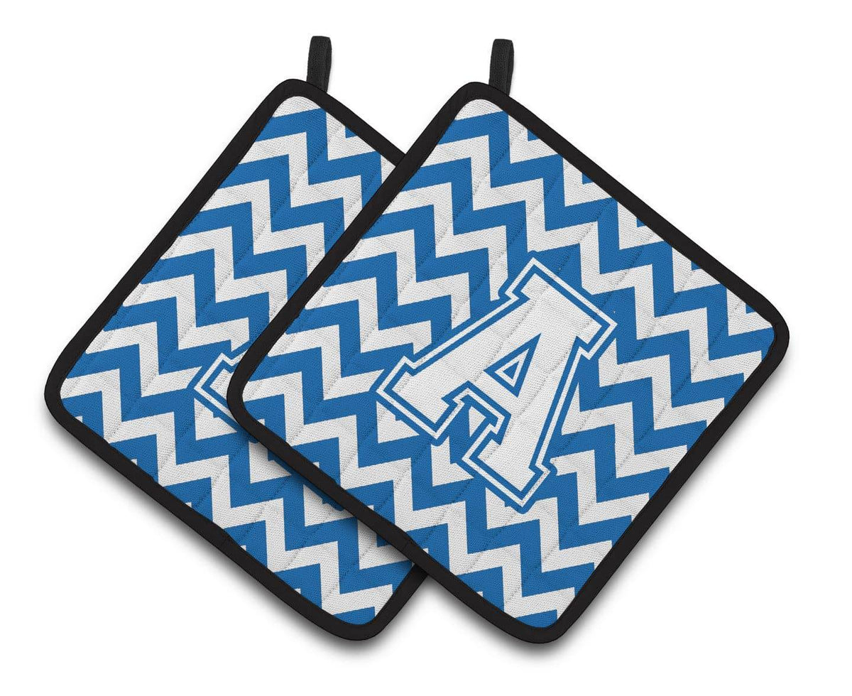 Letter A Chevron Blue and White Pair of Pot Holders CJ1045-APTHD - the-store.com