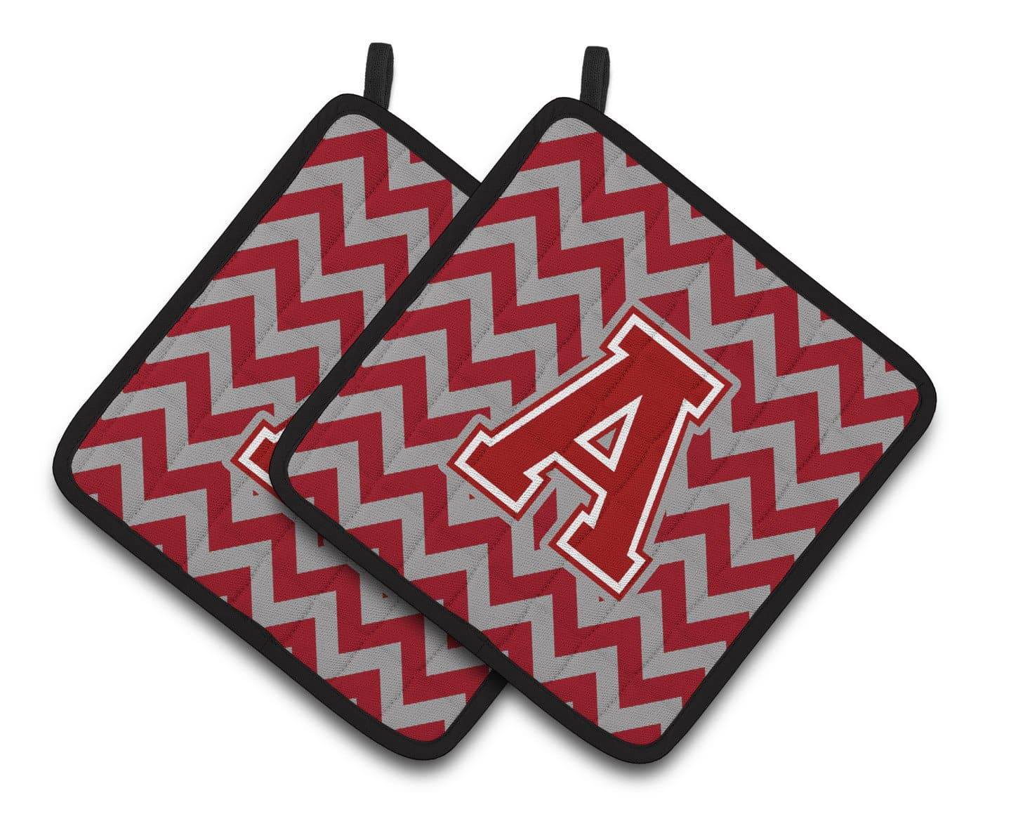 Letter A Chevron Maroon and White Pair of Pot Holders CJ1049-APTHD - the-store.com