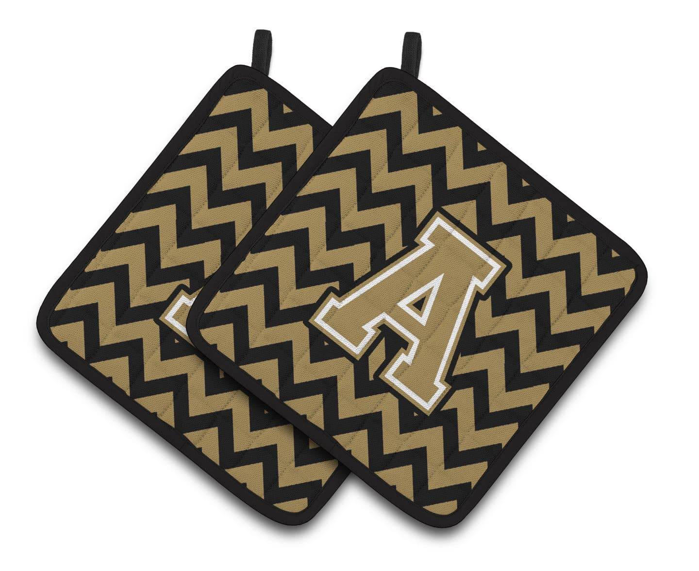Letter A Chevron Black and Gold  Pair of Pot Holders CJ1050-APTHD - the-store.com