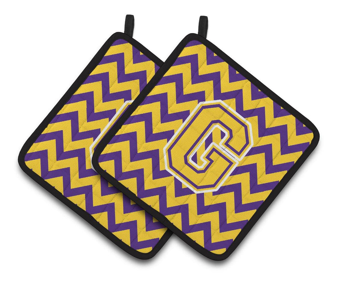 Letter G Chevron Purple and Gold Pair of Pot Holders CJ1041-GPTHD - the-store.com