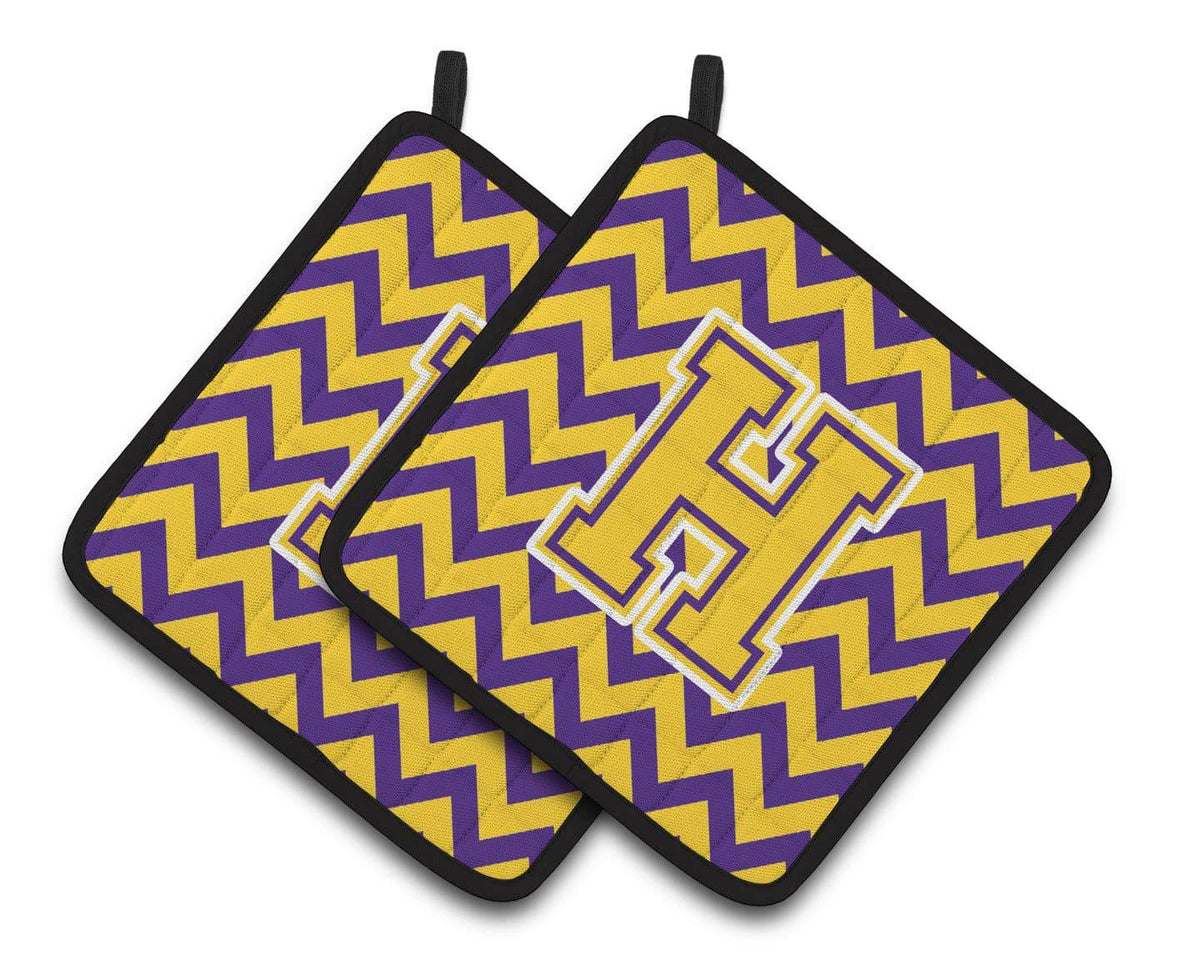 Letter H Chevron Purple and Gold Pair of Pot Holders CJ1041-HPTHD - the-store.com